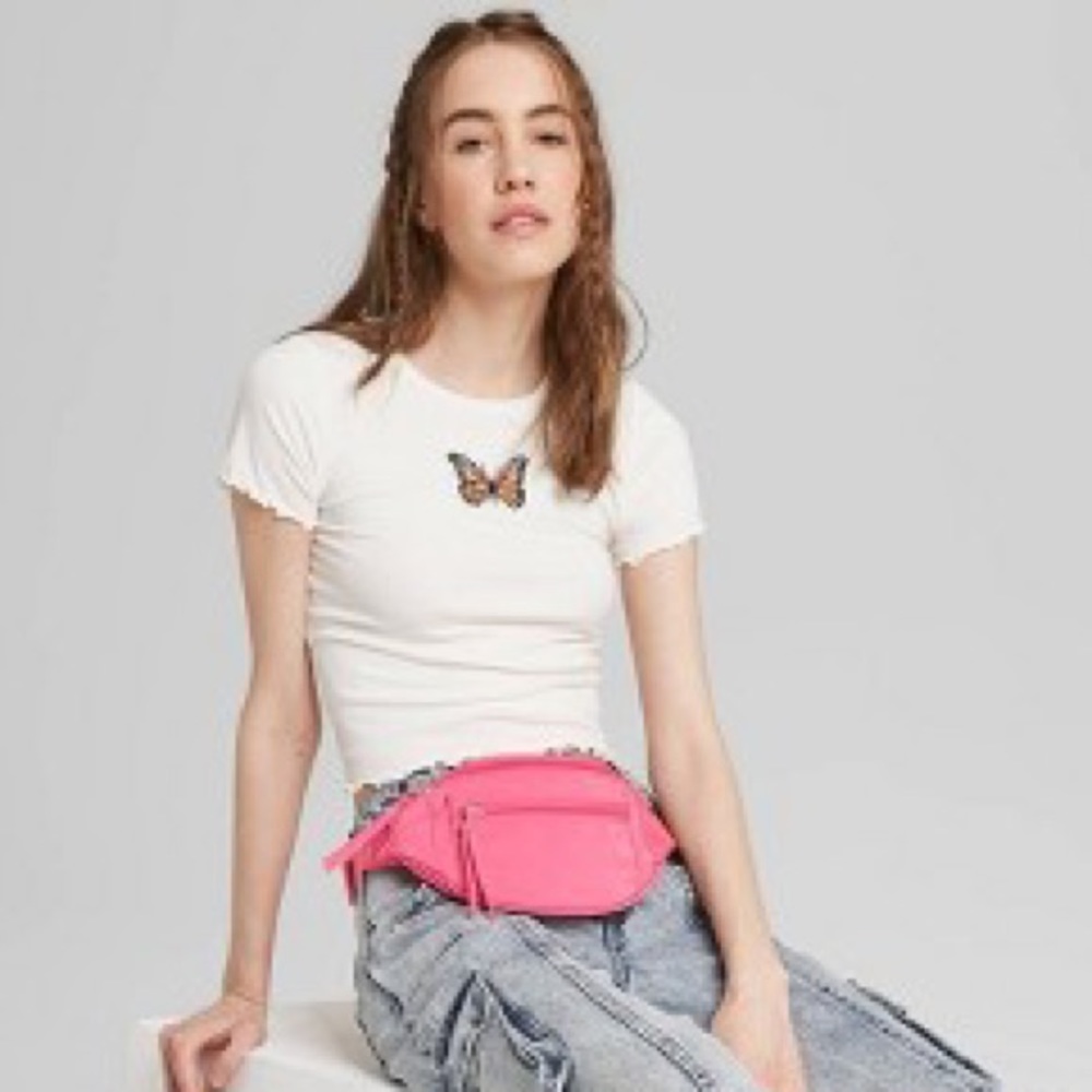 White Butterfly Crop Tee